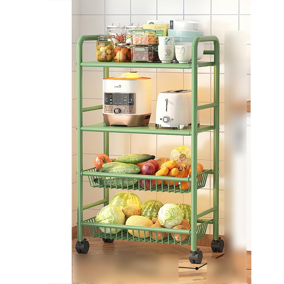 Amazon.co.jp: YQkasj キッチンワゴン キャスター付き バスケット